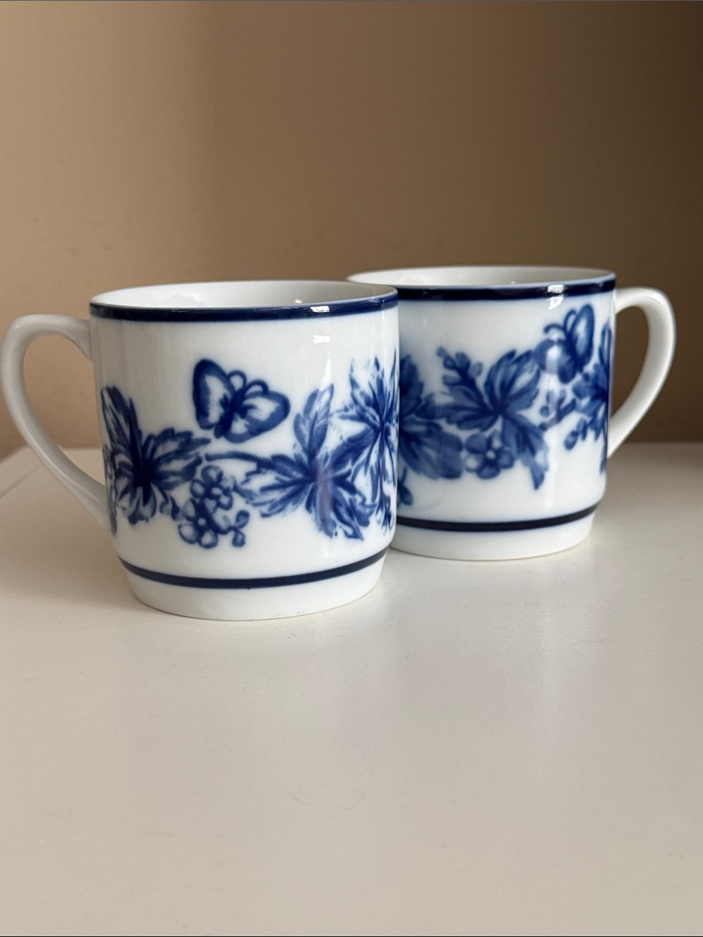 Williams-Sonoma Butterfly Floral China Print Tea/Coffee Cups - lot of 2